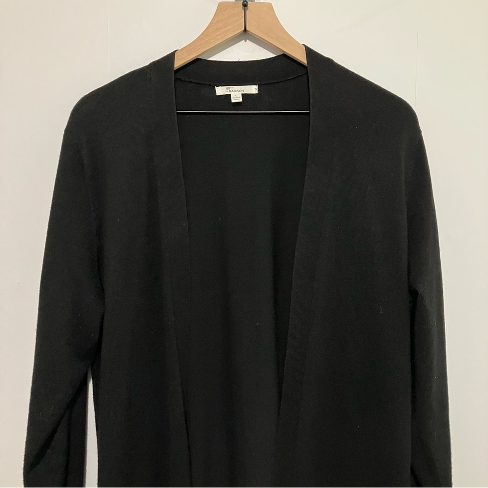89th + Madison Black Open Front Long Cardigan Size Large - Picture 2 of 8